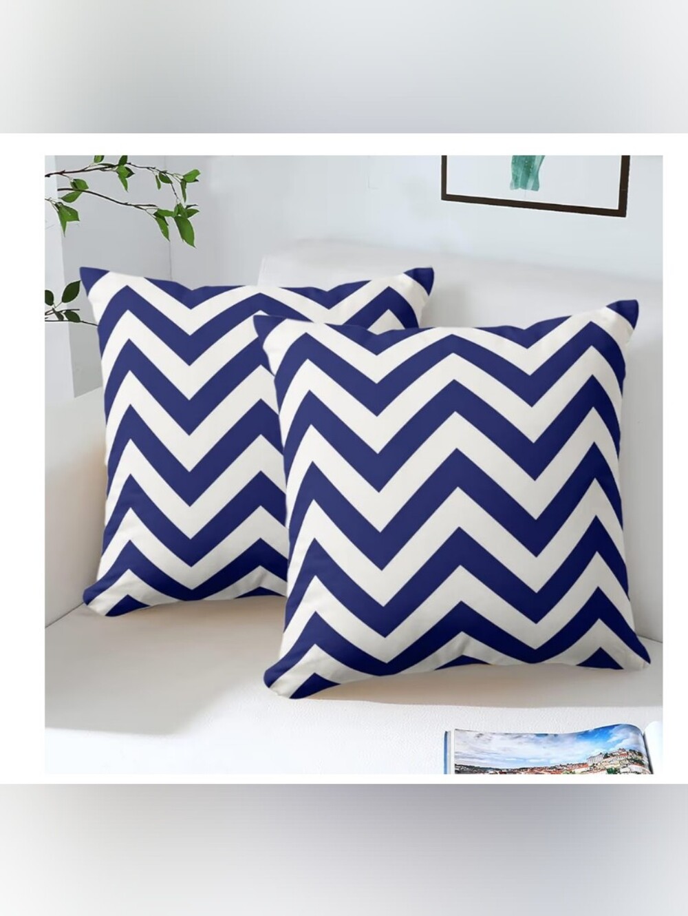 New 2 Pcs Outdoor Waterproof And Washable Navy and White Chevron Pillow Covers